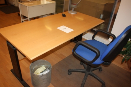 Desk, height adjustable, drawer, office chair