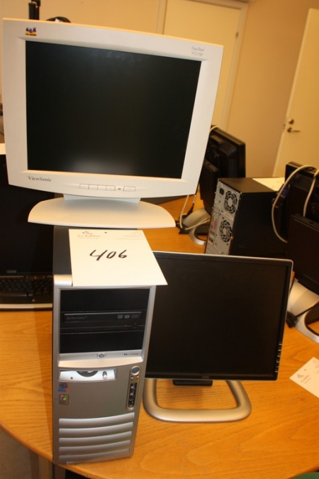 PC: HP Compaq med 2 x fladskærm