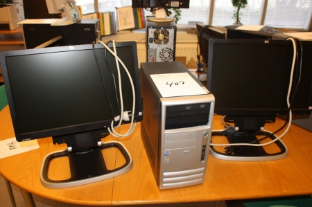 PC: HP Compaq med 2 x fladskærm