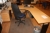 Height adjustable corner desk, desk chair, drawer