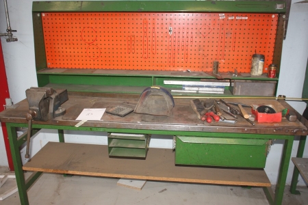Work bench, 1900x800 mm, drawer with content vise, tool panel