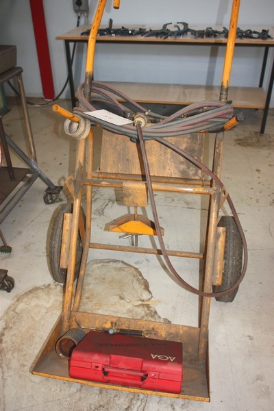 Oxygen and acetyle cart + hoses with pressure gauge + torch, AGA X11 Original (not complete)