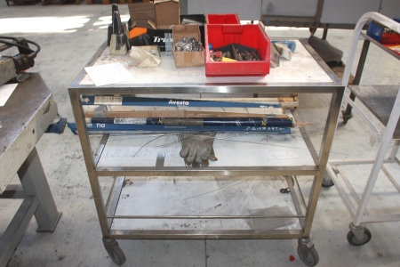 Trolley with content: including TIG welding electrodes, drills, washers, bolts, sheet metal forming tools, bearings + magnetic block, Eclipse