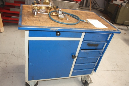 Tool trolley, Blika, 3 x pressure gauge for welder, Kemppi, Argon + 2 x Harris 865 AR/CO2