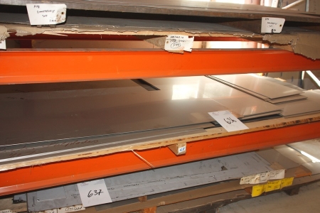 Metal panels on a pallet with a shelf in pallet racking (cuttings)