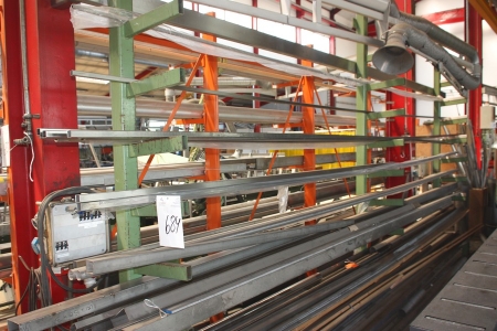 Cantilever rack containing square tubes, steel bars, stainless steel, including shelving