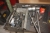 Tool panel / workbench on wheels with content + tool panel on wheels with welding electrodes