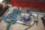 Trolley containing: air grinder, air die grinder, air chisel + welding electrodes + tools + 4 x power tools + 2 air drills +  air circular grinders