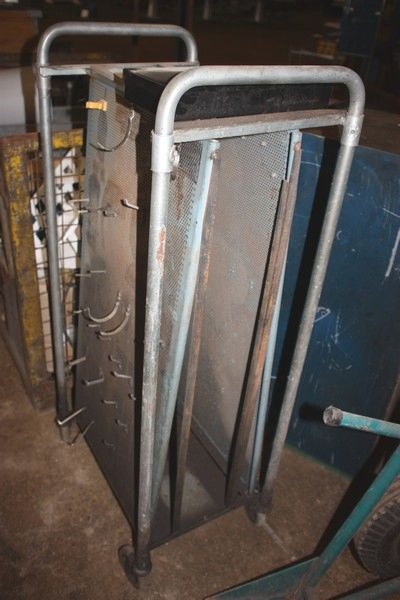 Double-sided tool board on wheels + box with riveter etc.
