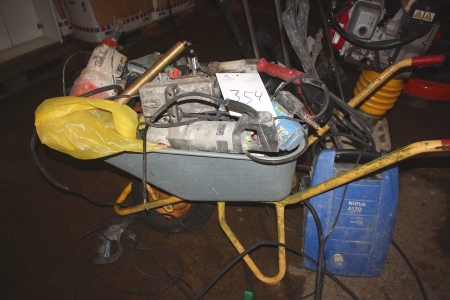 Wheelbarrow with assorted parts (condition unknown)