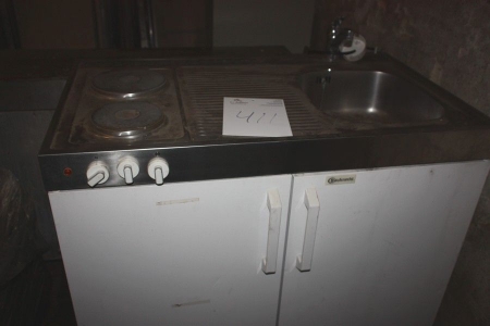 Combination cabinet with sink, 2 hotplates, refrigerator, Bauknecht