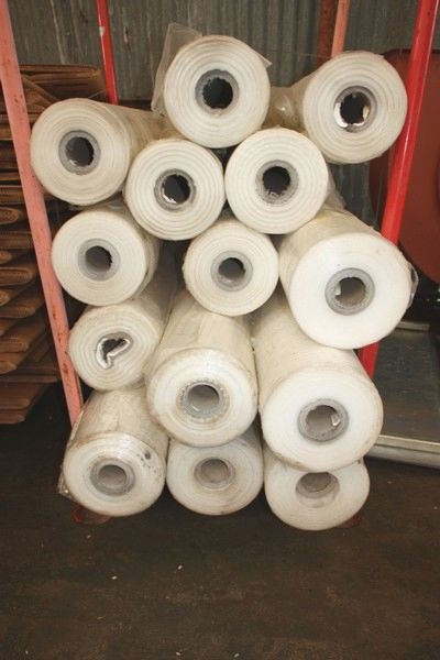 Pallet with plastic film in rolls