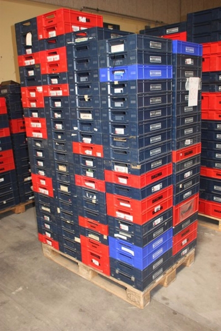 Pallet with plastic boxes