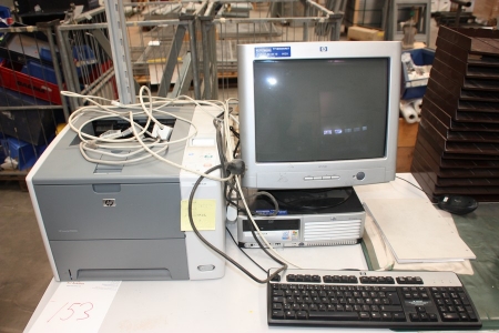 PC, HP Compaq + skærm + printer, HP Laserjet P3005n