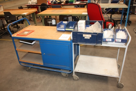 Trolley with cabinet + trolley with contents (plastic strips, etc.)