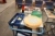 Rullevogn + bord med svejsetænder + rullevogn med diverse