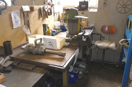 Work Bench, 800 x 2000 mm with drawer + vice + content various tool.