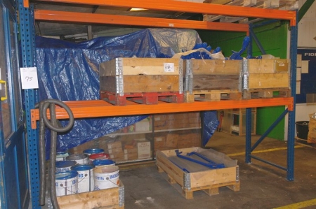 1 span pallet racking with 4 strings. 4 pallets per. shelf. Content included