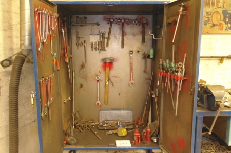Steel cabinet containing various hand tools, etc.