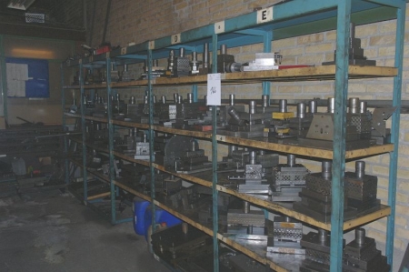 5 span steel rack containing various press tools, etc.