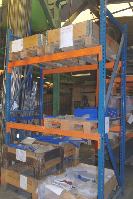 1 span pallet racking with 4 strings, 2 pallets per shelf, with content