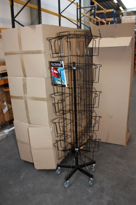 4 round brochure stands on wheels