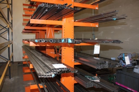 Various square tubes, angle iron, U-iron in cantilever rack