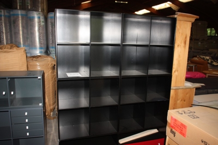 Bookcase, Square, Black / Red. Approximately width = 1420 x height = 1850 x depth = 340 cm