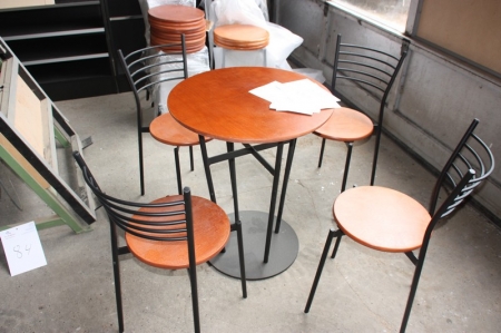 Cafe Table, ø approx. 60 cm, steel legs + 4 chairs. Unassembled. Archive photo
