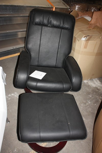 Swivel chair, black leather + footstool