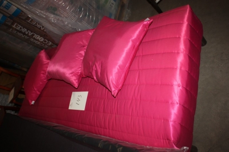 Box mattress, 90 x 200 cm. Dual spring. Pink cover and 3 pillows