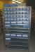1 span Bito steel rack containing various hydraulic fittings etc. + 1 span Bito steel bookcase with selection boxes