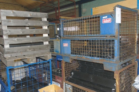 Approximately 13 wire cages containing various plastic molded parts + semi-finished products, etc.