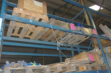 Content in 6 span pallet racking. 3-point hitch + teeth + parts in boxes, etc.