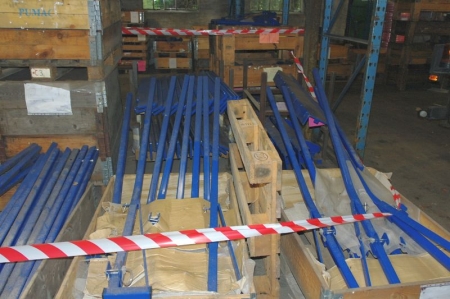 content in 5 span pallet racking misc. spare parts for seeders + as boxes, etc.