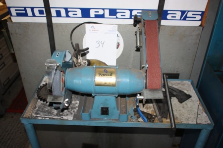 Bench grinder, Scantool SC 200 EB, Disc: 200x25x20 mm. Belt arm: 50x800 m. 3000 rpm. Table