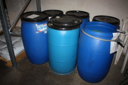 6 barrels with plastic granules