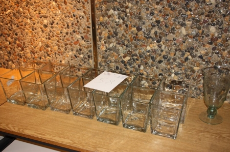 14 glass bowls, square + glass cup