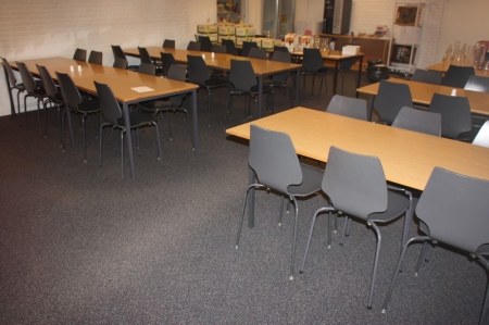 3 canteen tables + 16 grå shell chairs