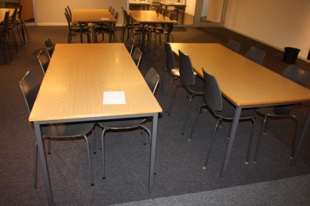 2 canteen tables + 12 grå shell chairs
