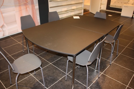 2 tables, 6 grå shell chairs