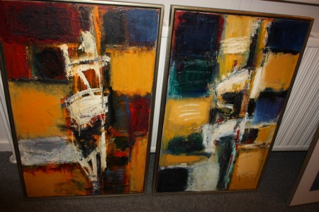 2 malerier + 5 billeder i glas/alu ramme
