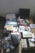 Pallet with various office supplies + screen + calculator + plastic pockets etc.