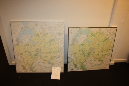 2 alu-glasrammer med kort over Viborg kommune
