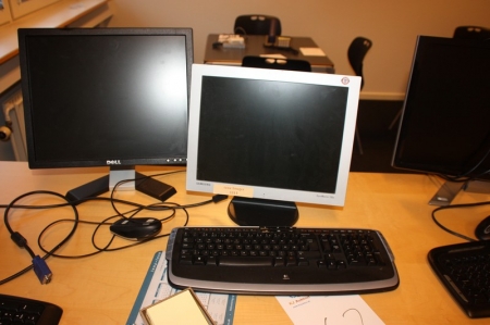 Fladskærm, Samsung Syncmaster 152V + fladskærm, Dell + tastatur