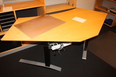 Electric height adjustable desks, Linak. Widest goal: 195 cm + high bookcase with rolling front in the lower part + post rack