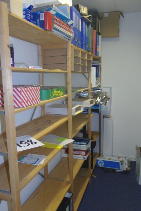 Bookcase with various office supplies, etc.