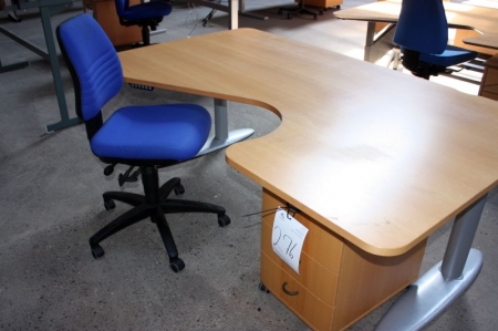 El-hæve/sænkeskrivebord + skuffesektion + stol