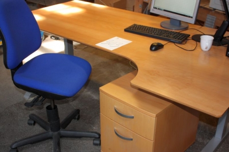El-hæve/sænke skrivebord + kontorstol + skuffesektion