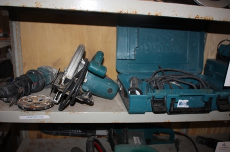 Power Makita: drill + manually fed circular sawing machine + grinder